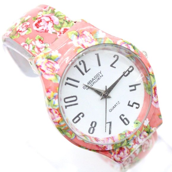 Embassy By Gruen Watch Womens Pink Tone Stainless Steel Cuff Style White Dial - Picture 1 of 8